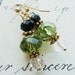 Green, Black & Crystal Dangle Earrings Beaded Czech Glass Gold Mother's Day