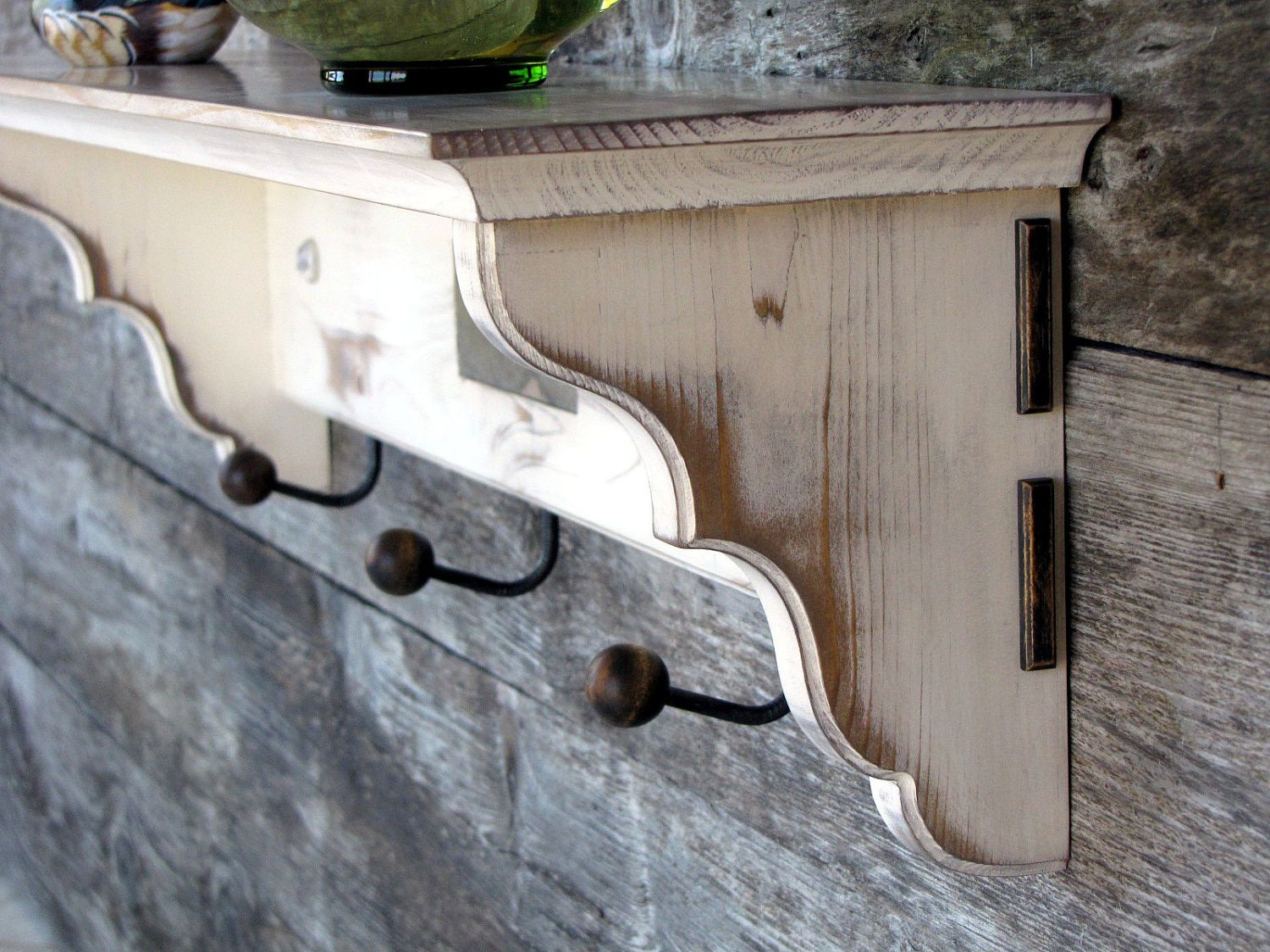 Distressed Furniture Coat Rack Shelf Wood Shelving Shabby