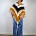 vintage poncho, 1970's southwestern fringed geometric print shawl