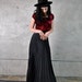vintage skirt, 1970's long black fully pleated flared maxi skirt, small