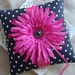 Wedding Ring Bearer Pillow - Fuscia Gerbera Daisy on Black & White Polka Dots