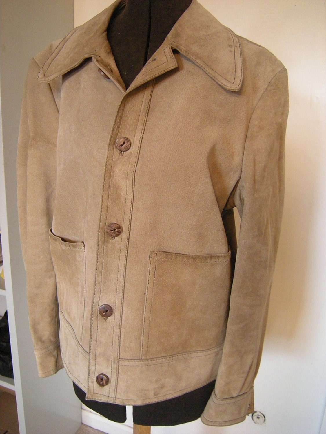 Suede Pigskin Leather Cortefiel Spain Beatnik Jacket Men's