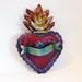 Vintage Tin sacred heart Mexican wall art multicolored SPRING// mothers day gift // rustic wall decor // red metallic heart with banner