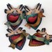Mexican tin metal heart with banner - Red rust navy blue // Mexico folk art // two doves birds kissing // wedding gift idea