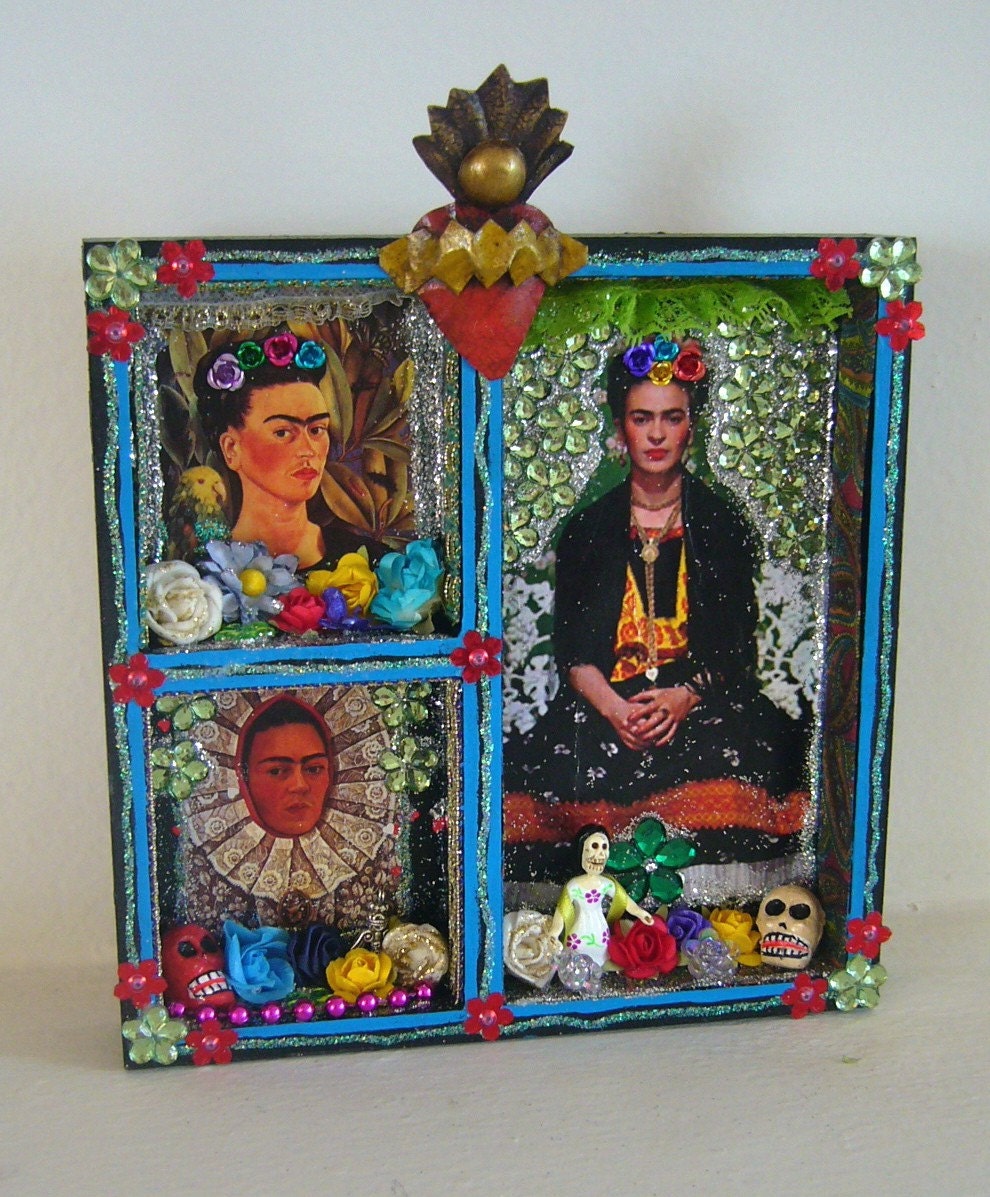 Frida Kahlo Box shrine or altar piece for the wall