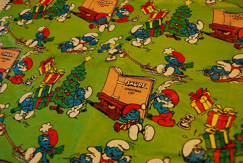 Vintage Smurfs Christmas / Holiday Wrapping Paper SALE