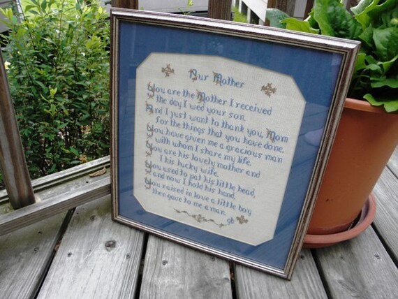 Framed Mother-In-Law Cross Stitch Embroidered Poem