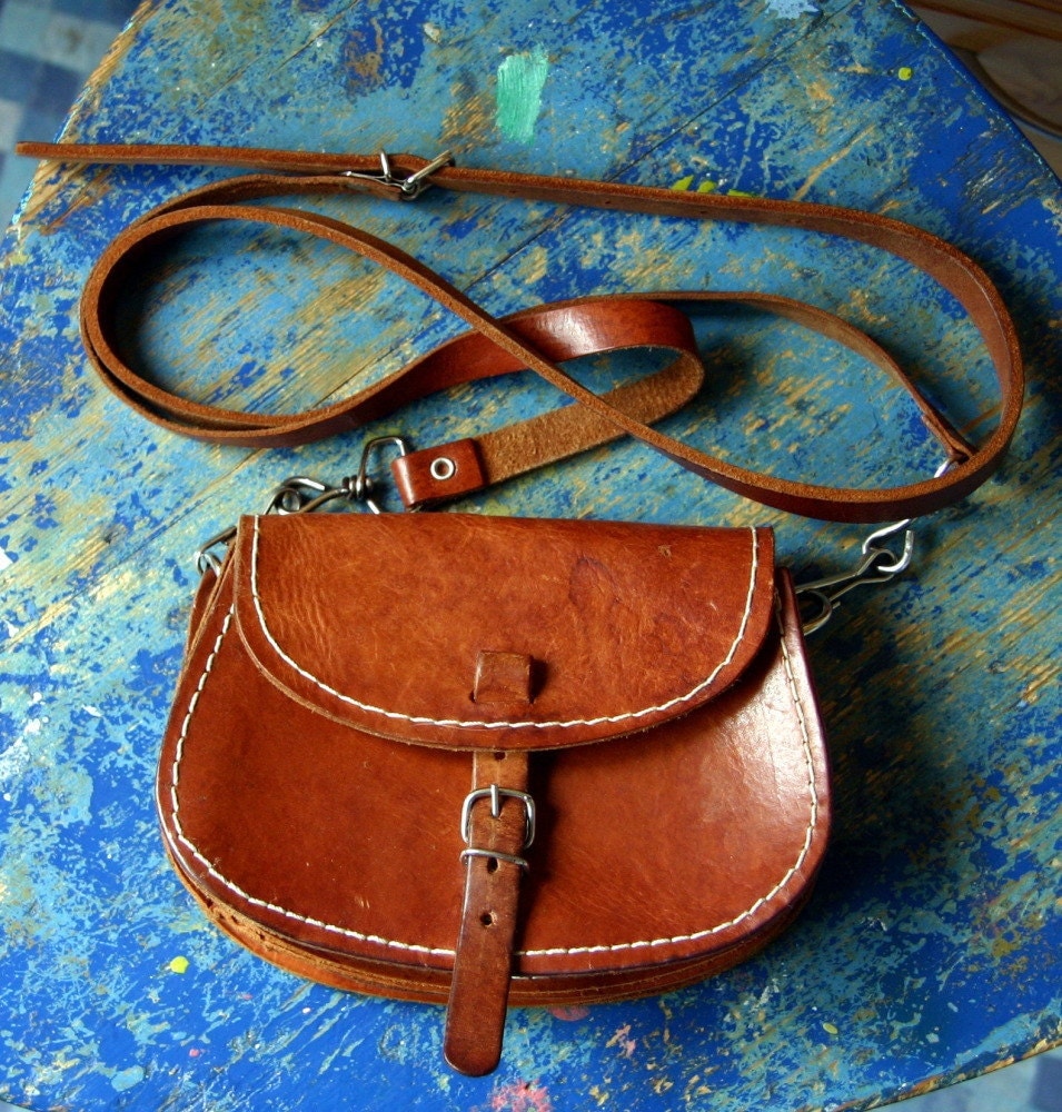 Small Vintage Brown Leather Mini Saddle Bag Purse