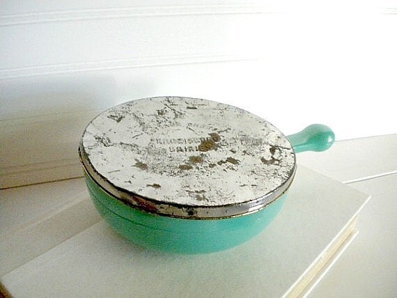 Green Glasbake Cottage Cheese Container Vintage   Il 570xN.291385766 