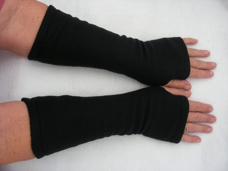 Black Fleece Fingerless Gloves Black Arm Warmers Fleece