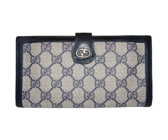 Gucci Wallet Tri-Fold Navy Blue Monogram Vintage by PearlModern