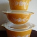 Golden Butterfly Bowls w/lids / Pyrex / Retro Dark Yellow