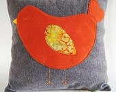 Orange Sleeping Birdie  Pillow Cover/ 16"x16"/ Made To Order