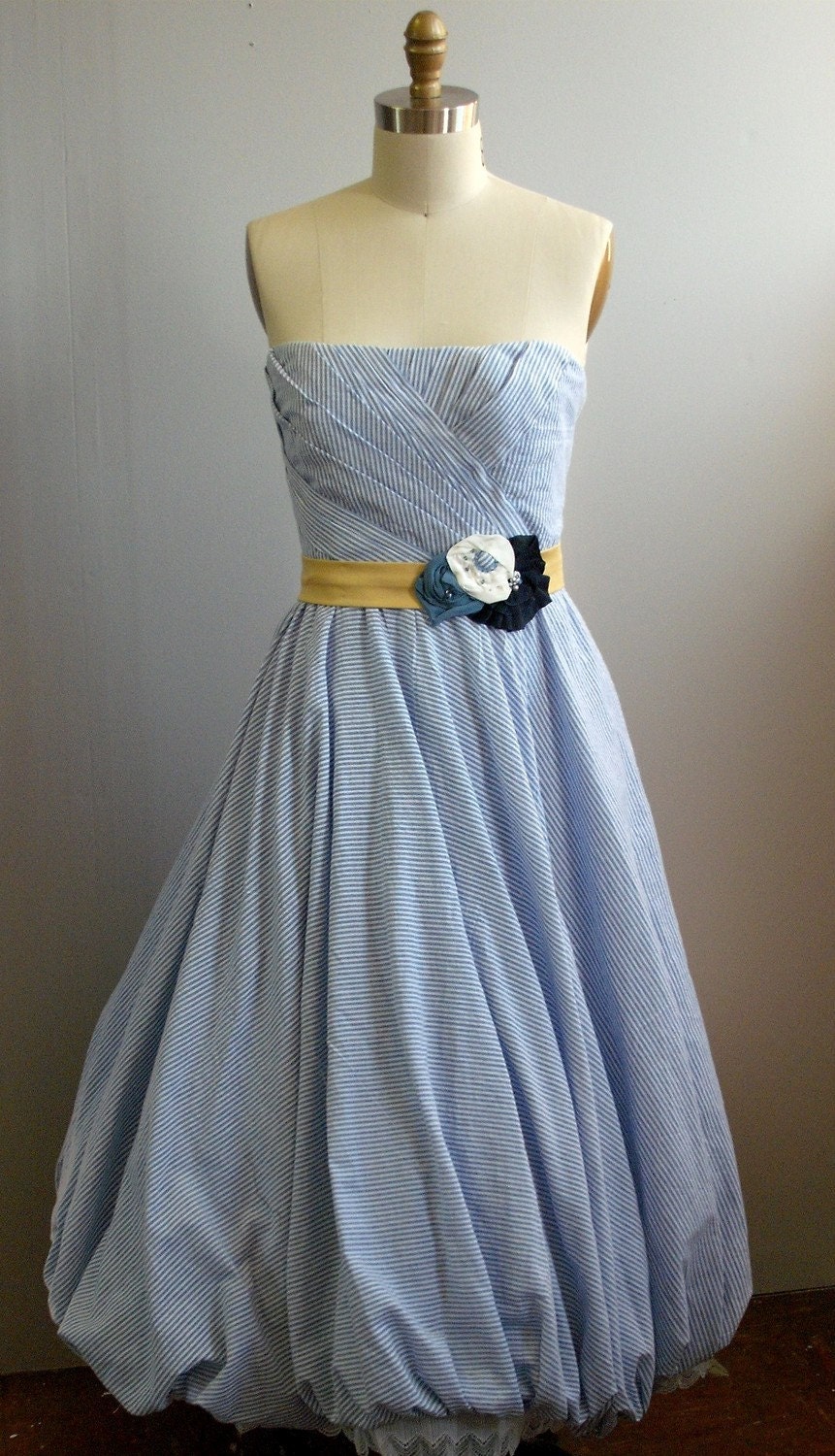 Seersucker gown with flower sash