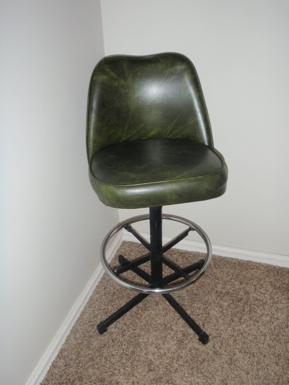 1970s avocado green vintage vinyl bar stool