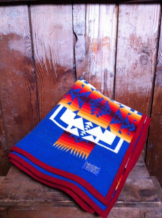 Items Similar To Vintage Pendleton Indian Blanket Blue Wool Native