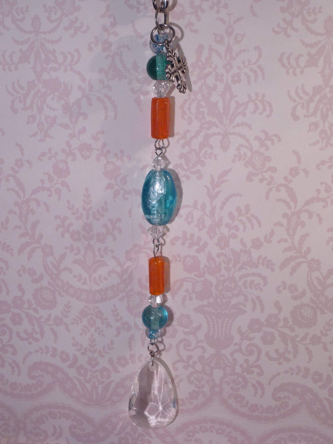 Glass bead suncatcher with cross charm