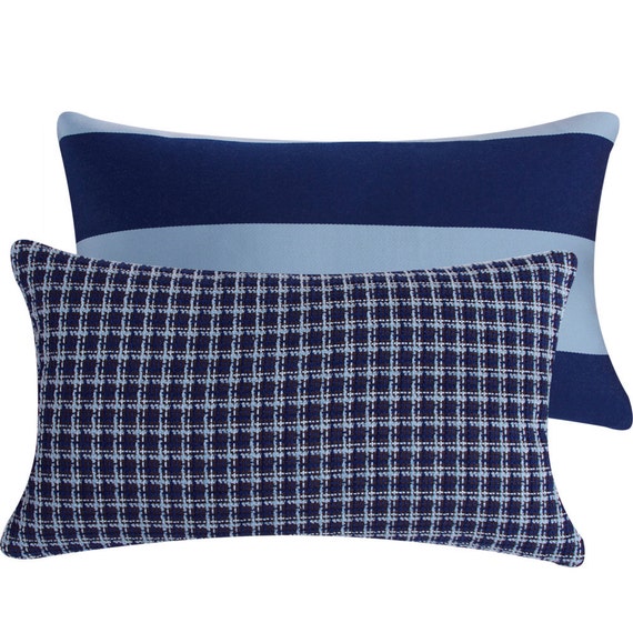 Blue Gingham Throw Pillow Cover 12x20, Reversible, Outdoor Lumbar ...