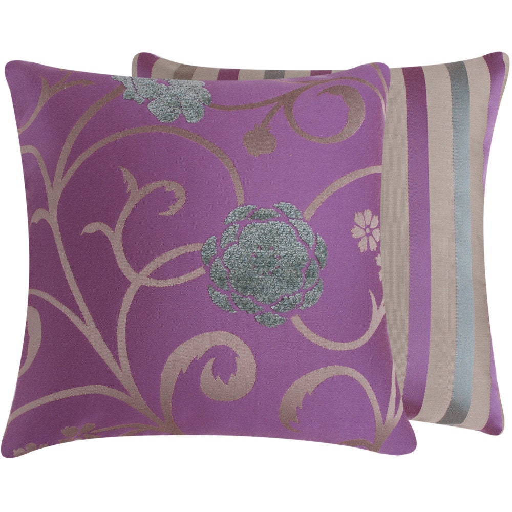 Purple Gray Indoor Outdoor Throw Pillow by