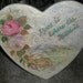 Painted Lil Wooden Heart Stool - quaint Victorian style country scene - flying birds - warmly lit cabin, mountains and trailing large roses