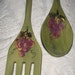 Hand Painted Fork and Spoon with Gold and Purple Grapes