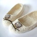 The Ade - Wool Felted Slippers - Any Size - Cream / Owl / Branch / Made To Order / Custom Order