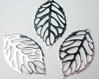 Sterling Silver Open Work Leaf Charm 23 x 14mm