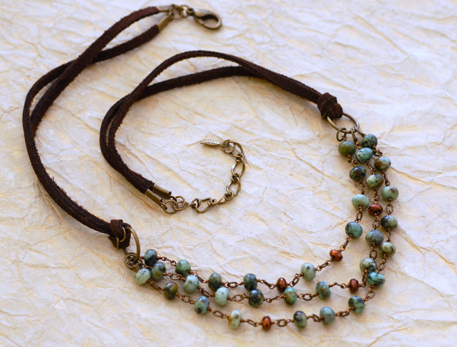 Turquoise Wire Wrapped Leather Layered Necklace by LaurelsandMoss