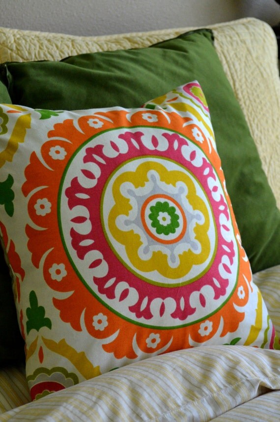 Items similar to Bright Designer Suzani Fabric Pillow Cover 18X18