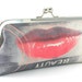 Grey Clutch Purse - Red Lips Gray Unique Modern Evening Bag - Handmade Women's Metal Frame Handbag
