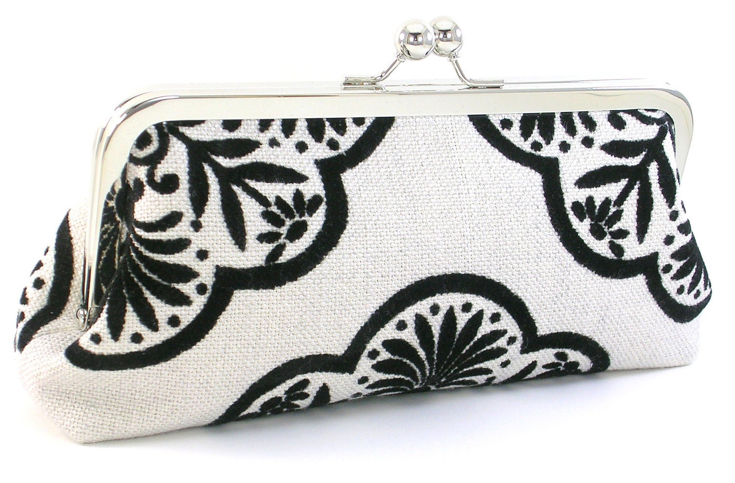 Black and White Evening Bag Clutch Women's Metal Frame