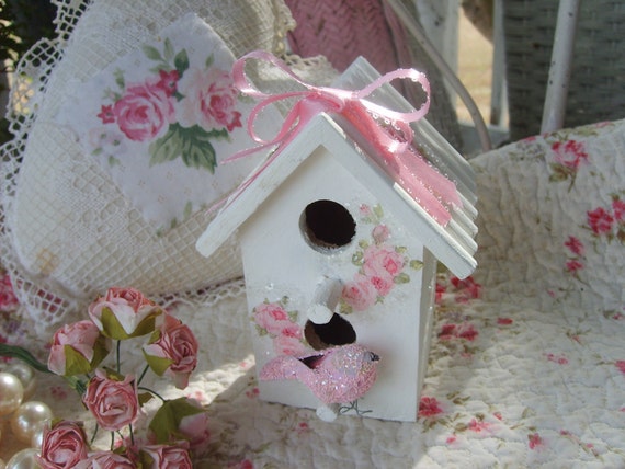 items similar to shabby chic birdhouse cottage white candy pink roses romantic home decor ooh la items similar to shabby chic birdhouse cottage white candy pink roses romantic home decor ooh la