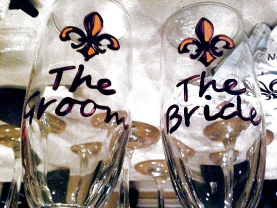 Custom LSU champagne flutes
