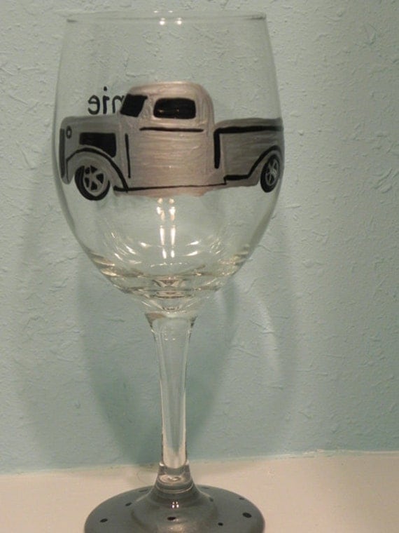 Antique Truck Wine Glass