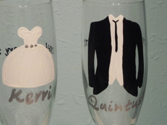 Custom Bride and Groom Champagne Flutes