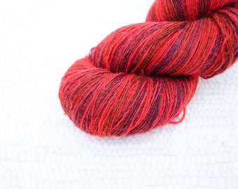 1 ply Lace Weight Kauni Wool Yarn 8/1, Red Claret Rusty Brown Purple