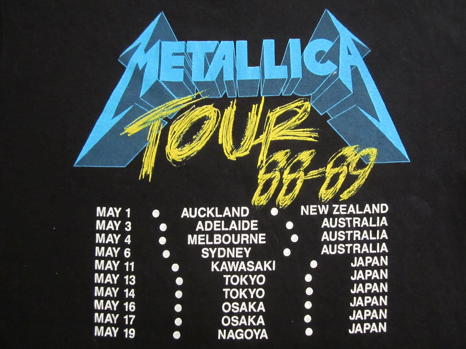 Original METALLICA vintage 1988-89 Australia and Japan tour T