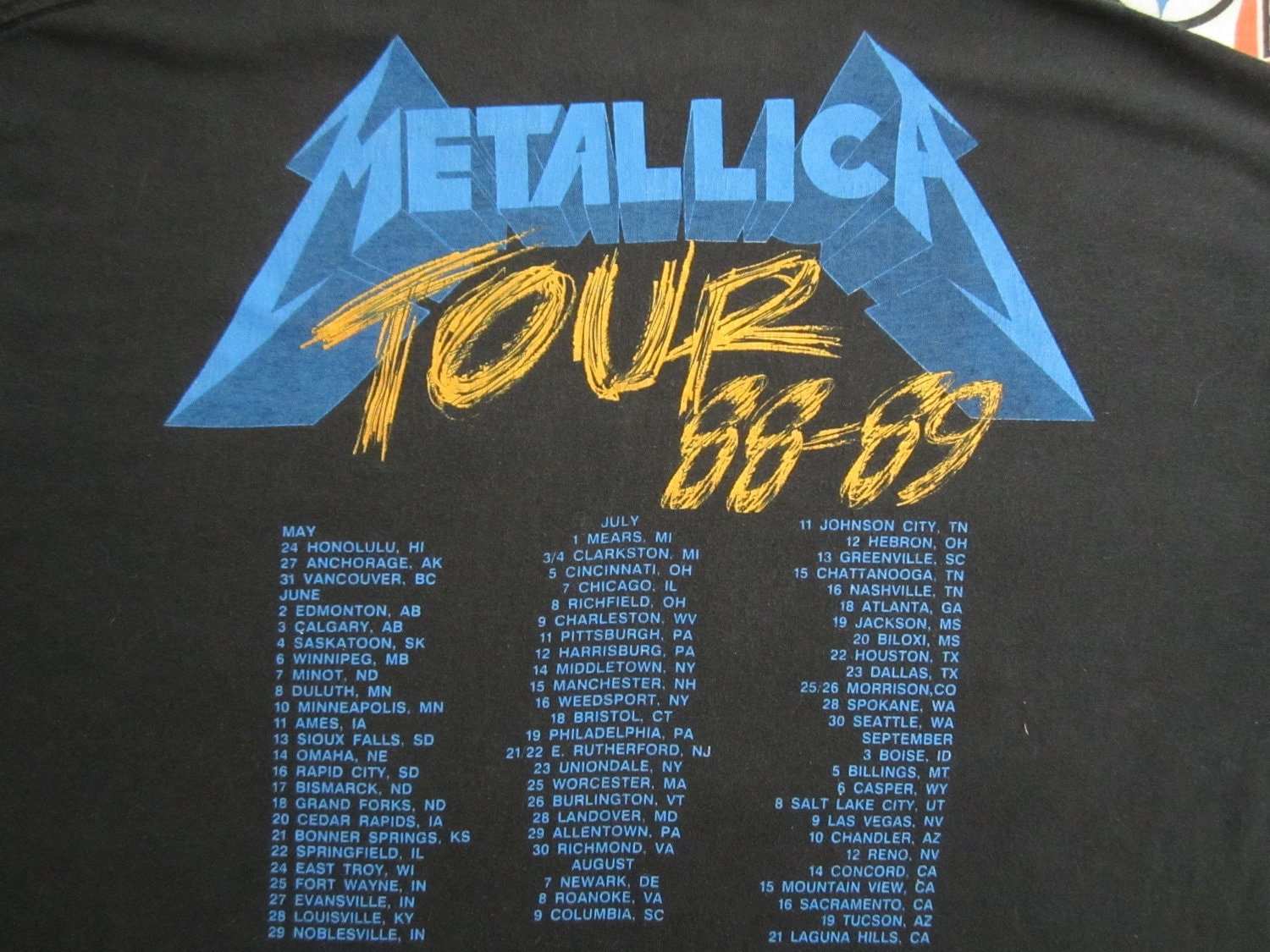 metallica 1988 tour dates