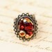 red beaded adjustable ring, antique silver filigree