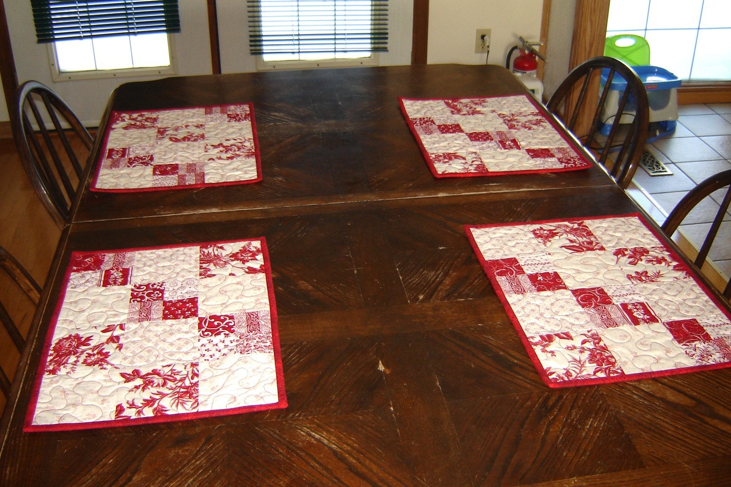 Red & White Quilted Placemats set of 4