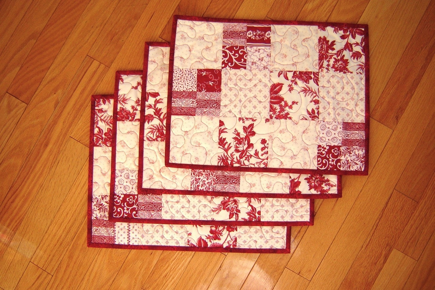 Red & White Quilted Placemats set of 4