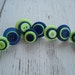 Vintage Buttons Push Pins Thumb Tacks Set of 10 Spring Green with Navy