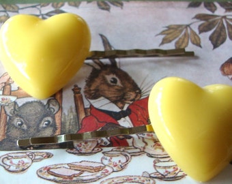 Yellow Puffy Heart Bobby Pins