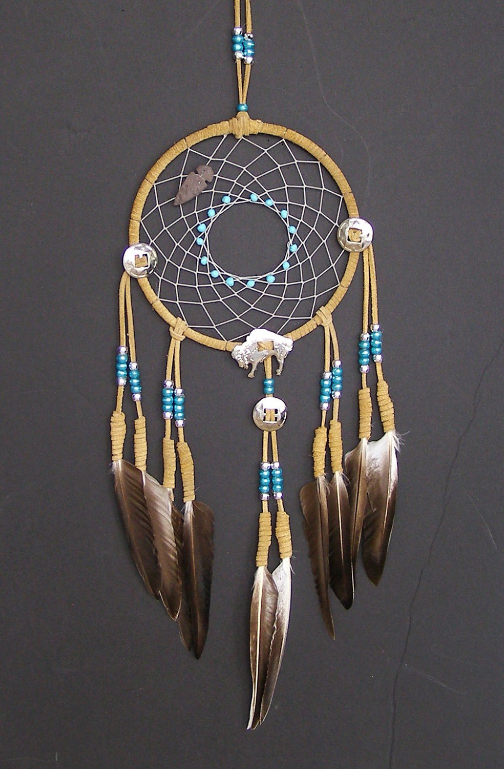 Buffalo Concho with Arrowhead Beige Dream Catcher 7 inch