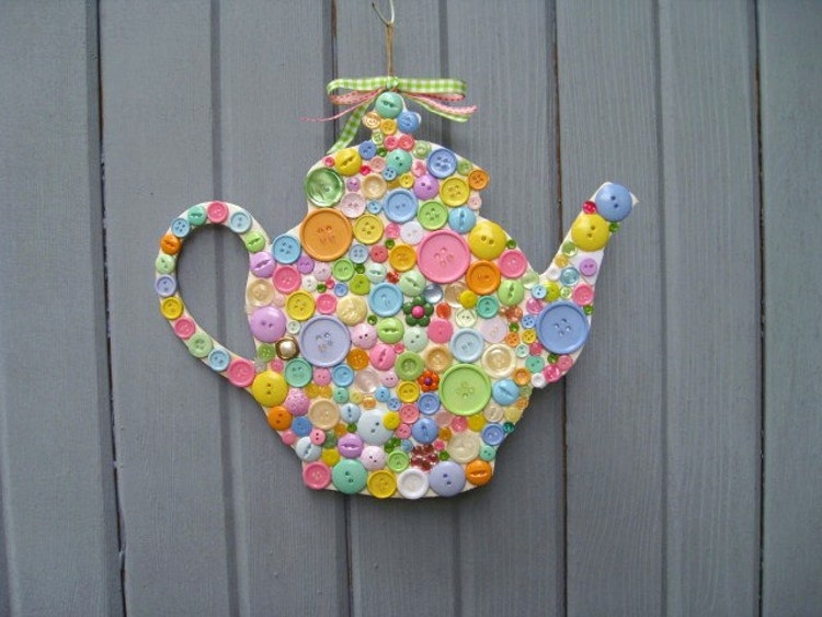 Button Teapot Wall Art Teapot Plaque Front Door by AWorkofHeartSA