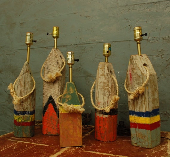 Items similar to SALE/old Wood LOBSTER BUOY Lamp...original paint on Etsy