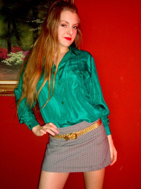 emerald green silk button up