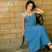 Vintage 80s sexy fitted Sweetheart Denim twirly full circle Maxi dress S Rosettes pearlies