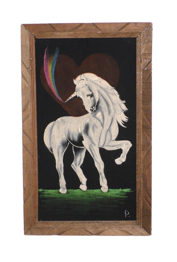 1960s Black Velvet Unicorn Painting