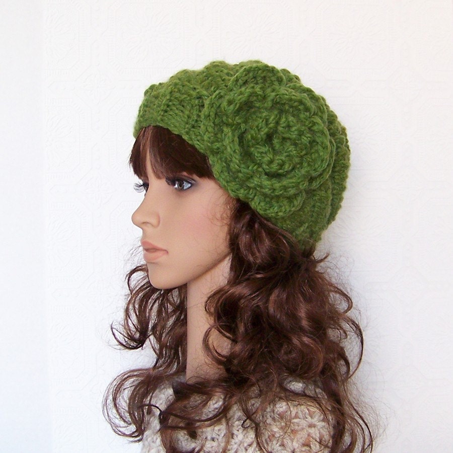 Hand knit hat grass green or your color by SandyCoastalDesigns